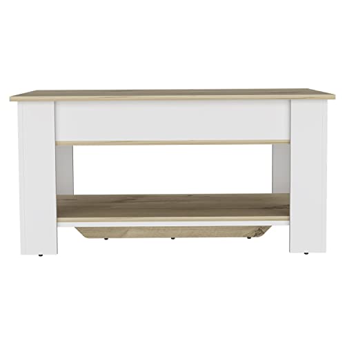 1-Shelf Lid Top Storage Table Light Oak and White