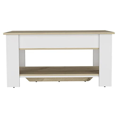 1-Shelf Lid Top Storage Table Light Oak and White