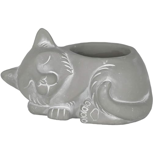 GROWSCAPE Cement Buddies Animal Planter - Cute Desk Decoration - UV Coated Animal Vase w/Drain Plug - Succulent Plant Pot for Indoor/Outdoor Use (Cat Planter, Natural, Small) - color: Natural, size: Small, style: Cat
