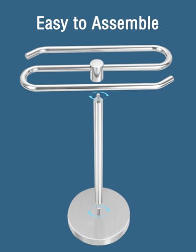 DOKU Hand Towel Holder Stand, Stainless Steel Bathroom Towel Rack Holder, S-Shape Free Standing Towel Bar Hanger for Kitchen Countertop, Brushed Nickel