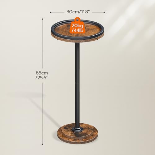 HOOBRO Small Round Side Table, Drink Table, Coffee Martini Table with Pedestal Accent for Small Spaces in Living Room, Bedroom, Sofa Couch, Rustic Brown BF168BZ01 - color: Rustic Brown + Black