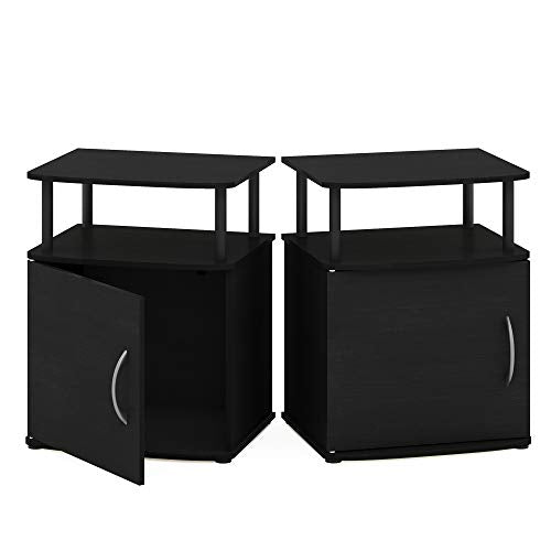 Furinno JAYA End Side Sofa Table/Nightstand with Door, 2-Pack, PVC Tubes, Black Wood - color: Black, size: 2-Pack