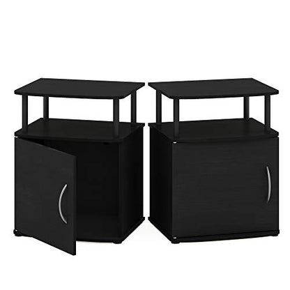 Furinno JAYA End Side Sofa Table/Nightstand with Door, 2-Pack, PVC Tubes, Black Wood - color: Black, size: 2-Pack