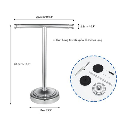 RUMOSE 13 Inch Polished Chrome Towel Stand Hand Towel Holder Bathroom Kitchen Vanity Countertop T-Shape Towel Rack Free Standing Stainless Steel Towel Bar Towel Ring - color: Polished Chrome