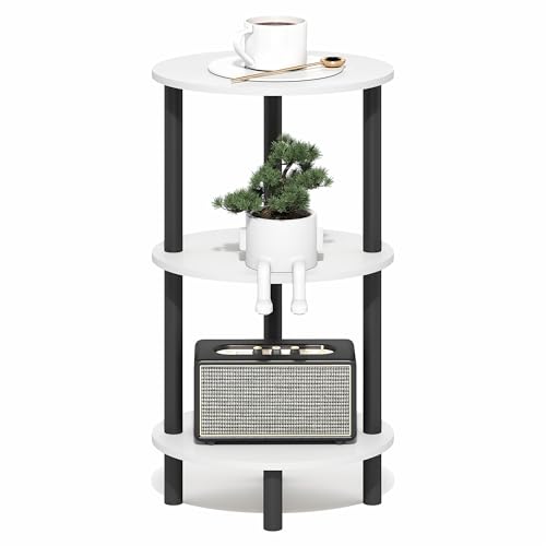 Furinno Turn-N-Tube Side Table, 3-Tier Oval End Table, Night Stand, Bedside Table, for Living Room, Bedroom, White/Black - color: White/Black, size: 1-Pack, Plastic Frame, 3-Tier, 27.6 Inches Tall