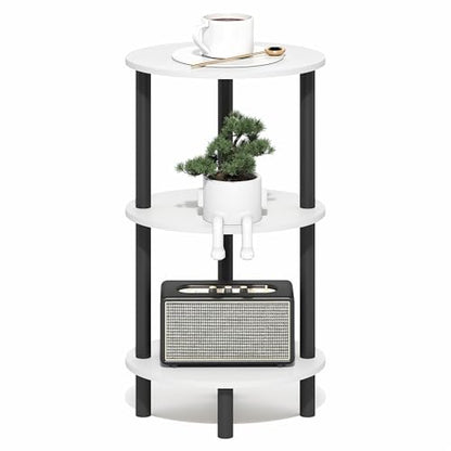 Furinno Turn-N-Tube Side Table, 3-Tier Oval End Table, Night Stand, Bedside Table, for Living Room, Bedroom, White/Black - color: White/Black, size: 1-Pack, Plastic Frame, 3-Tier, 27.6 Inches Tall