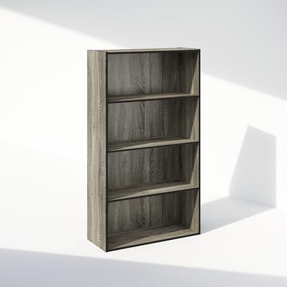 Furinno Simple Book Shelf, 4-Tier Bookshelf, Bookcase with Open Shelf, 9.4 x 23.6 x 41.7, for Living Room, Bedroom, Home Office, French Oak - color: French Oak, size: 4-Tier, Standard