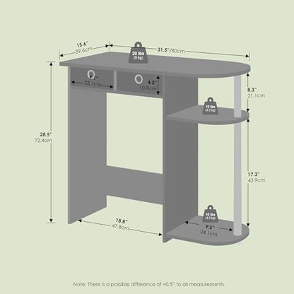 Ipoh Home Computer Desk, 32 Inch Writing Desk, Study Desk with Side Shelves and Bin Storage, for Home Office, Study Room, Natural/White - color: Natural/White