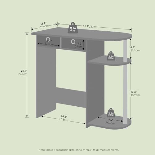 Ipoh Home Computer Desk, 32 Inch Writing Desk, Study Desk with Side Shelves and Bin Storage, for Home Office, Study Room, Black/Grey - color: Black/Grey