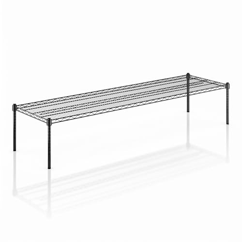 Black Epoxy Wire Storage Shelf, Dunnage Rack, Commercial 1 Tier Small Shelf, 21" x 72" x 14", Heavy-Duty Metal, 600 lbs Capacity - color: Black, size: 21"D x 72"W x 14"H