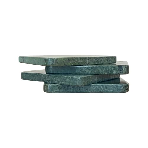 Howard Elliott Collection Evergreen Marble Coaster Set of 4, Square Green Marble Drink Coasters for Table Protection, Decorative Accent for Coffee Table or Bar, 0.5H x 4W x 4D Each, Green