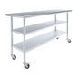 AmGood Stainless Steel Work Table with 2 Shelves and Casters | Metal Utility Table On Wheels (Stainless Steel Work Table with 2 Shelves + Casters, 72" Long x 24" Deep) - size: 72" Long x 24" Deep