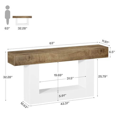 Tribesigns 63-Inch Long Console Table, 2-Tier Entryway Table Sofa Table with Storage, Farmhouse Wood Behind Couch Table for Living Room, Hallway, Light Brown & White - color: Light Brown & White