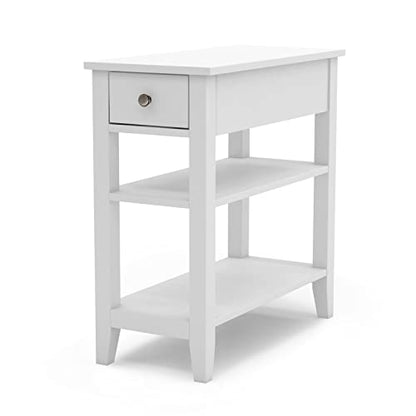 ChooChoo Side Table Living Room, Narrow End Table with Drawer and Shelf, 3-Tier Sofa End Table for Small Space, White - color: White