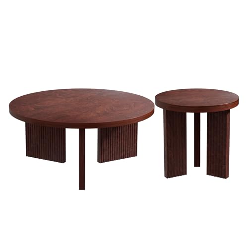 Nesting Coffee Table Set of 2, Burgundy | Modern Wooden Coffee Table, Circle Tea Table and End Table Set, Accent Center Tables for Living Room, Office - color: Burgundy, style: Coffee Table Set of 2