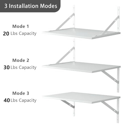 Deep Floating Wall Shelves - 4 Sets of 12 Inch Wide White Wood Shelves for Bathroom, Bedroom, Kitchen, Living Room - color: White Shelves