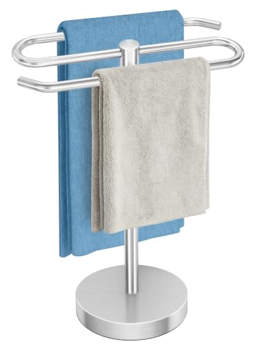 DOKU Hand Towel Holder Stand, Stainless Steel Bathroom Towel Rack Holder, S-Shape Free Standing Towel Bar Hanger for Kitchen Countertop, Brushed Nickel