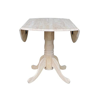 IC International Concepts, Round Dual Drop Leaf Pedestal Dining Table, Solid Real Wood, Sturdy Parawood, Dimensions 42"D x 42"W x 29.5"H, 40lbs Capacity, Paint/Stain Ready, Unfinished - color: Unfinished