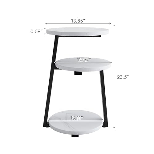 3-Tier Round End Table, Faux Marble Top Side Table with Sturdy Metal Legs, Modern Nightstand for Living Room, Bedroom, Small Spaces (Black) - color: Black