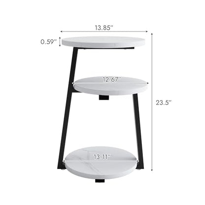 3-Tier Round End Table, Faux Marble Top Side Table with Sturdy Metal Legs, Modern Nightstand for Living Room, Bedroom, Small Spaces (Black) - color: Black