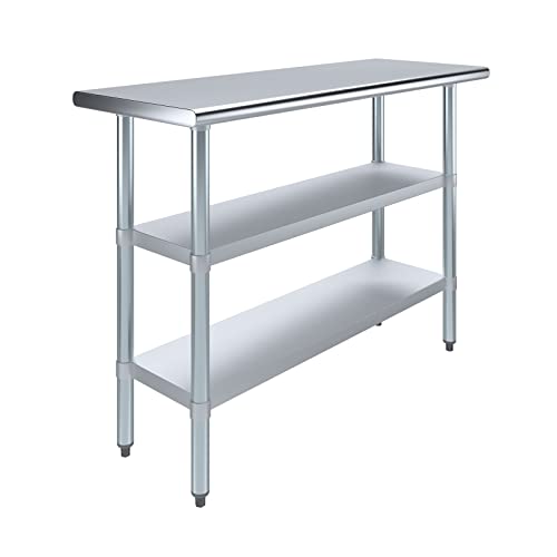 Stainless Steel Work Table with 2 Shelves | Metal Utility Table | Commercial & Residential NSF Utility (Stainless Steel Table with 2 Shelves, 48" Long x 18" Deep) - size: 48" Long x 18" Deep