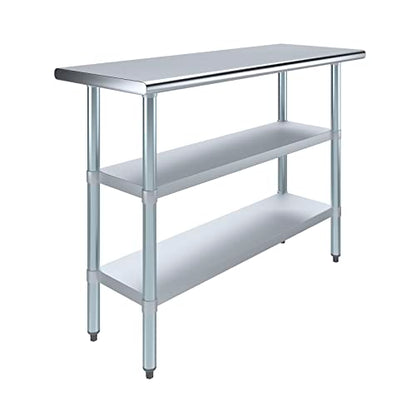 Stainless Steel Work Table with 2 Shelves | Metal Utility Table | Commercial & Residential NSF Utility (Stainless Steel Table with 2 Shelves, 48" Long x 18" Deep) - size: 48" Long x 18" Deep