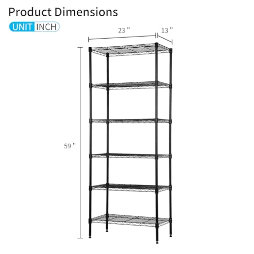 BLKMTY Tall Shelves, 6 Tier Wire Shelving, Narrow Storage Metal Shelf, Standing Shelf Units, Adjustable Garage Shelving, 13.2" D x 23.4" W x 59" H, 900lbs Capacity, Commercial Shelves, Black - color: Black, size: 6 Tire: 13.2" D x 23.4" W x 59" H