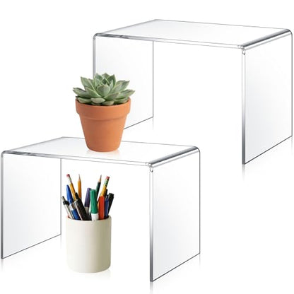 RattanView 2 Pcs 12 x 8 x 8 Inch Large Acrylic Risers Display Stands 5 mm Thick Acrylic Shelf Riser Showcase for Collectibles Jewelry Cupcakes Food Figures Perfume Cabinet(Clear) - color: Clear, size: 12 x 8 x 8 Inch, 5 mm