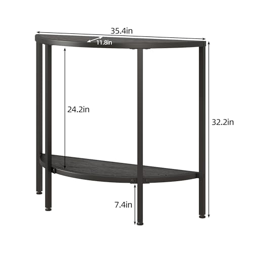 Console Table 2 Tier,Narrow Entryway Table with Storage,Black | Half Moon Sofa Couch Table with Metal Frame,Wooden Accent Side Coffee Table for Living Room/Hallway or Small Spaces - color: Modern Style-black