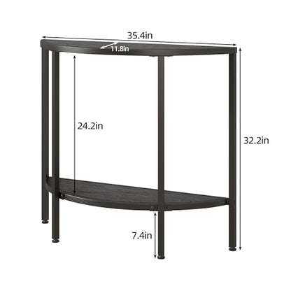 Console Table 2 Tier,Narrow Entryway Table with Storage,Black | Half Moon Sofa Couch Table with Metal Frame,Wooden Accent Side Coffee Table for Living Room/Hallway or Small Spaces - color: Modern Style-black