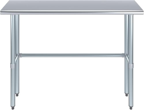 48" x 14" Open Base Stainless Steel Work Table – NSF Certified Narrow Commercial Utility Table with Galvanized Legs for Kitchens, Labs & Food Trucks - size: 48"x14"