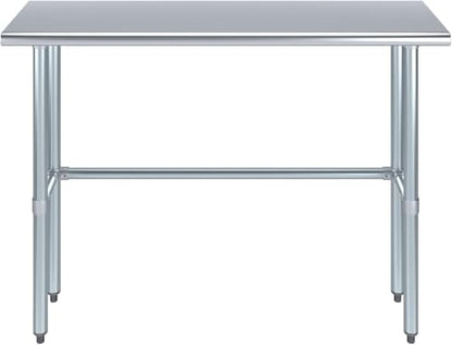 48" x 14" Open Base Stainless Steel Work Table – NSF Certified Narrow Commercial Utility Table with Galvanized Legs for Kitchens, Labs & Food Trucks - size: 48"x14"