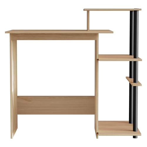 Elegance Writing Desk with Multi-Tier Open Shelves, Study Computer Desk for Home Office, Light Oak - color: Light Oak