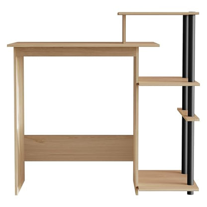 Elegance Writing Desk with Multi-Tier Open Shelves, Study Computer Desk for Home Office, Light Oak - color: Light Oak