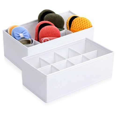 2 Pack Toddler Shoe Organizer for Closet Drawer Foldable Shoe Rack Storage Container 8 Section Baby Soft Fabric Cubby Box 11.02" × 5.91" × 3.94" Nursery Infant Holder with Divider Breathable