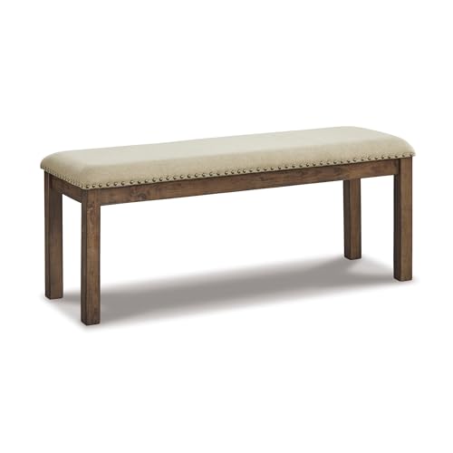 Signature Design by Ashley Moriville Casual Rustic Upholstered Dining Bench, Grey & Brown - color: Brown, size: Dining Height