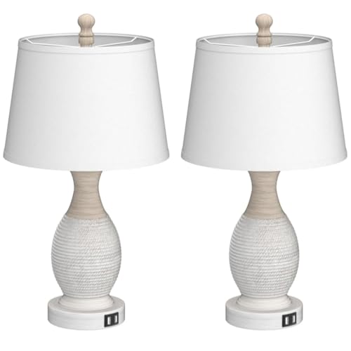 PARTPHONER Table Lamps Set of 2, Bedside Touch Lamp with USB C+A Charging Ports, Side Table Lamp with White Fabric Shade (LED Bulbs Included) - size: (No Color) 22.6" Touch Lamp