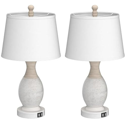 PARTPHONER Table Lamps Set of 2, Bedside Touch Lamp with USB C+A Charging Ports, Side Table Lamp with White Fabric Shade (LED Bulbs Included) - size: (No Color) 22.6" Touch Lamp