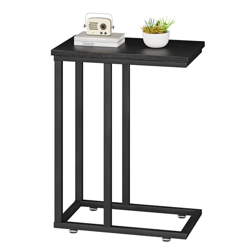 VECELO Universal C-Shaped Side Table, Multi-Functional Snack & TV Tray for Living Room, Bedroom, Black (1 Set) - color: Black, size: 1 Set