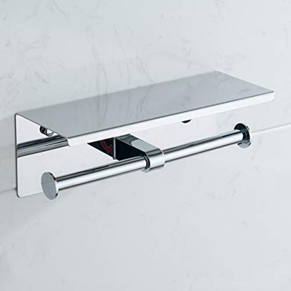 BGL Toilet Paper Holder - Stainless Steel Toilet Paper Roll Holder with Shelf Wall Mounted for Bathroom (Silver, Double Head) - color: Chrome