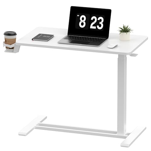 FLEXISPOT Adjustable C Table with Wheels, Mobile Snack Side End Table Sofa Couch Bedside Table Laptop Rolling Cart TV Tray Night Stand Small Space Side Table,(31.5" W x 17.7" D,White) - color: White, size: 32x18