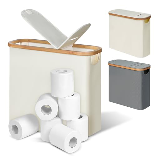 efluky Toilet Paper Storage and Holder 2 in 1, Toilet Paper Storage with Lid for Bathroom 28L, Free Standing Holder Organizer Holds Up to 9-12 Rolls, Beige - color: Beige, size: 2 in 1