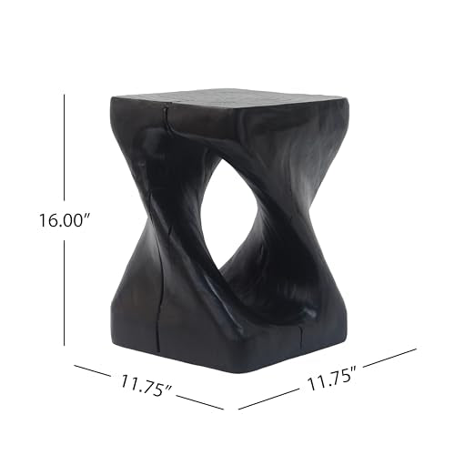 Twisted Solid Wood Accent Table, Hand-Carved Sculptural End Table, 12x12x16 inch Rustic Wooden Stool, Modern Geometric Side Table for Living Room Bedroom, Natural Wood Nightstand Plant Stand - color: Style A-black
