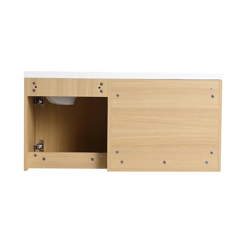 Malwee 36" Corner Floating Bathroom Vanity with Resin Sink, Right Side L-Shaped Wall Mounted Cabinet, Soft Close Door & Open Shelf, Space Saving Vanity for Small Bathroom, Light Brown - size: 36" (Right Sink)