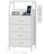 Furnulem Night Stand with Charging Station, Dresser with PVC & Fabric Drawers, 33.3 Inch Side Table with Open Shelf, Tall Bedside Table for Closet, Entryway, Bedroom Furniture, 3 Ways to Use, White - color: White, size: 4 Drawer