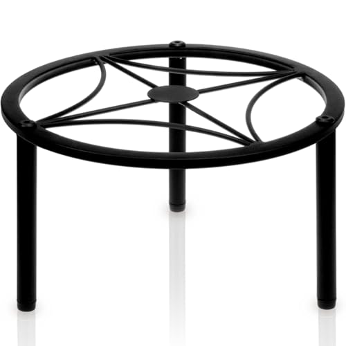 TOSKING Heavy Duty Metal Plant Stand - 9" Round Geometric Pattern, Adjustable Non-Slip Leveling Feet, Rustproof, Decorative Display Shelf for Small to Medium Plants, Indoor/Outdoor, Black (9"Dia x 6.3"H) - color: geometric (black), size: 9.1"Dia-1PC