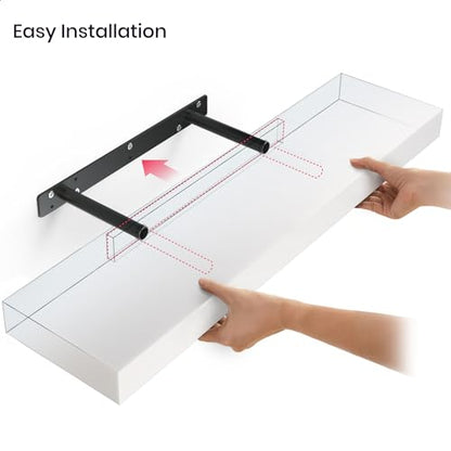 Ballucci Floating Shelves, 24" Wood Wall Shelf Set of 2, with Invisible Brackets for Bathroom, Living Room, Bedroom, Kitchen, Nursery, 6" Deep, White - color: White, size: 23.6 inches