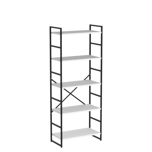 Vongrasig 5 Tier Bookshelf, Modern Tall Bookcase, Industrial Book Shelves Display Standing Shelf, Free Standing Storage Organizer for Bedroom, Living Room, White - color: White
