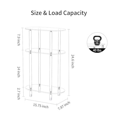 Clear Acrylic Narrow Side Table for Small Spaces, 15.75" L x 7.87" W x 24.6" H, 3 Tier Oval Slim End Table Nightstand, Small Minimalist Skinny Bedside Table for Bedroom, Bathroom, Living Room - size: 3 Tier 1-Pack 24.6"H