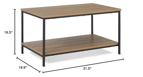 Amazon Basics Rectangular Coffee Table with Bottom Shelf, Living Room Center Table, Wooden, 19.9" D x 31.5" W x 16.5" H - color: Oak, style: coffee table